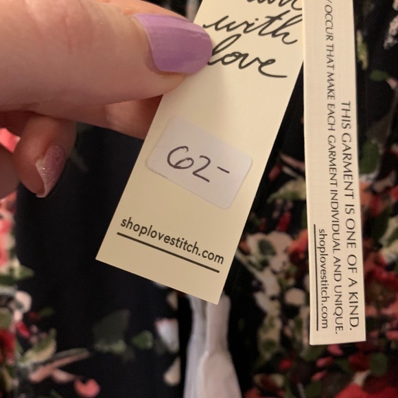 New never worn Love Stitch blouse. Black with red and pink flowers. Tie front. - Picture 7 of 7